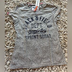 Superdry Grey Tee with Navy Varsity Print